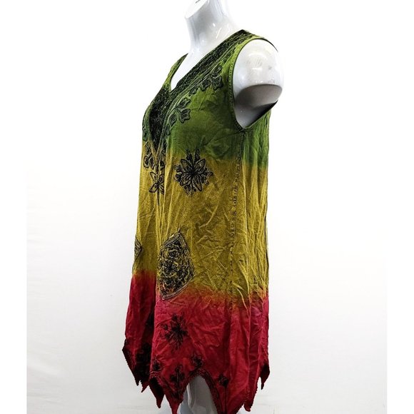Shiva Fashions Women's Boho Sleeveless Dress One Size V Neck Multicolored Emboid - Picture 4 of 6